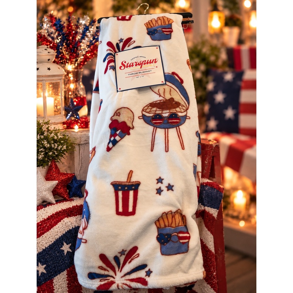 Starspun Americana Throw Blanket Patriotic BBQ Fireworks 60x70 NEW